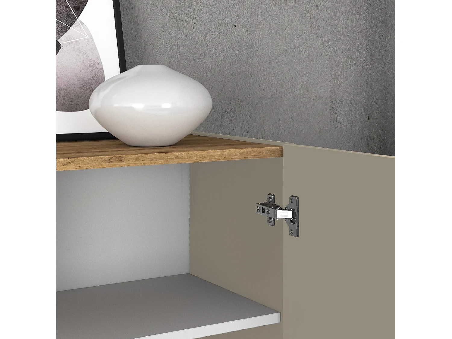 Aparador Garda con 4 puertas y 2 cajones topo mate y roble 200x35x71 cm