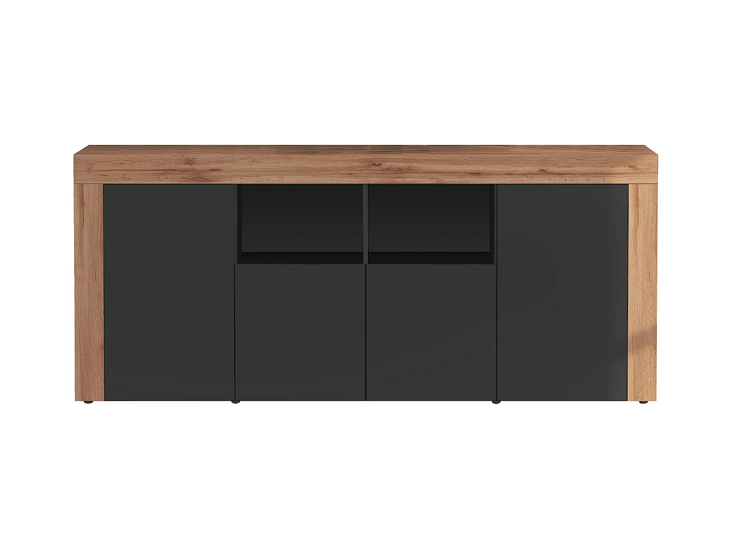 Credenza Chronos 4 ante e 2 vani antracite opaco e rovere 200x40x85 cm