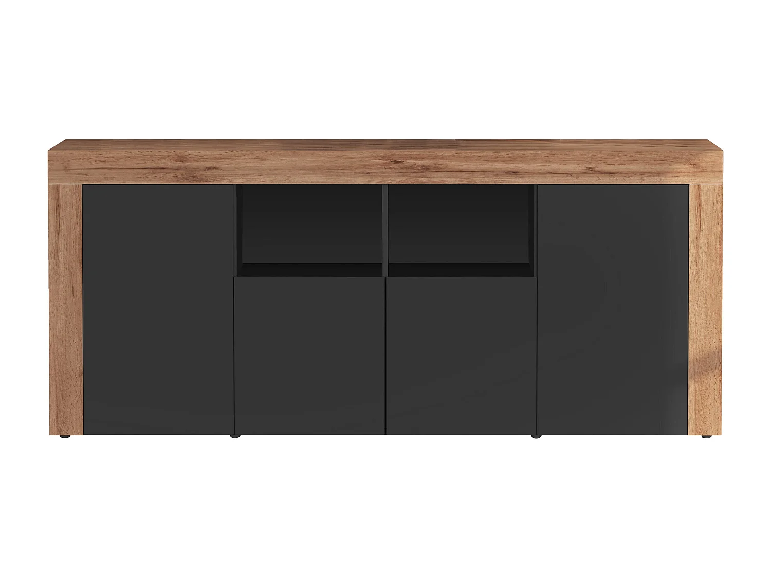 Credenza Chronos 4 ante e 2 vani antracite opaco e rovere 200x40x85 cm