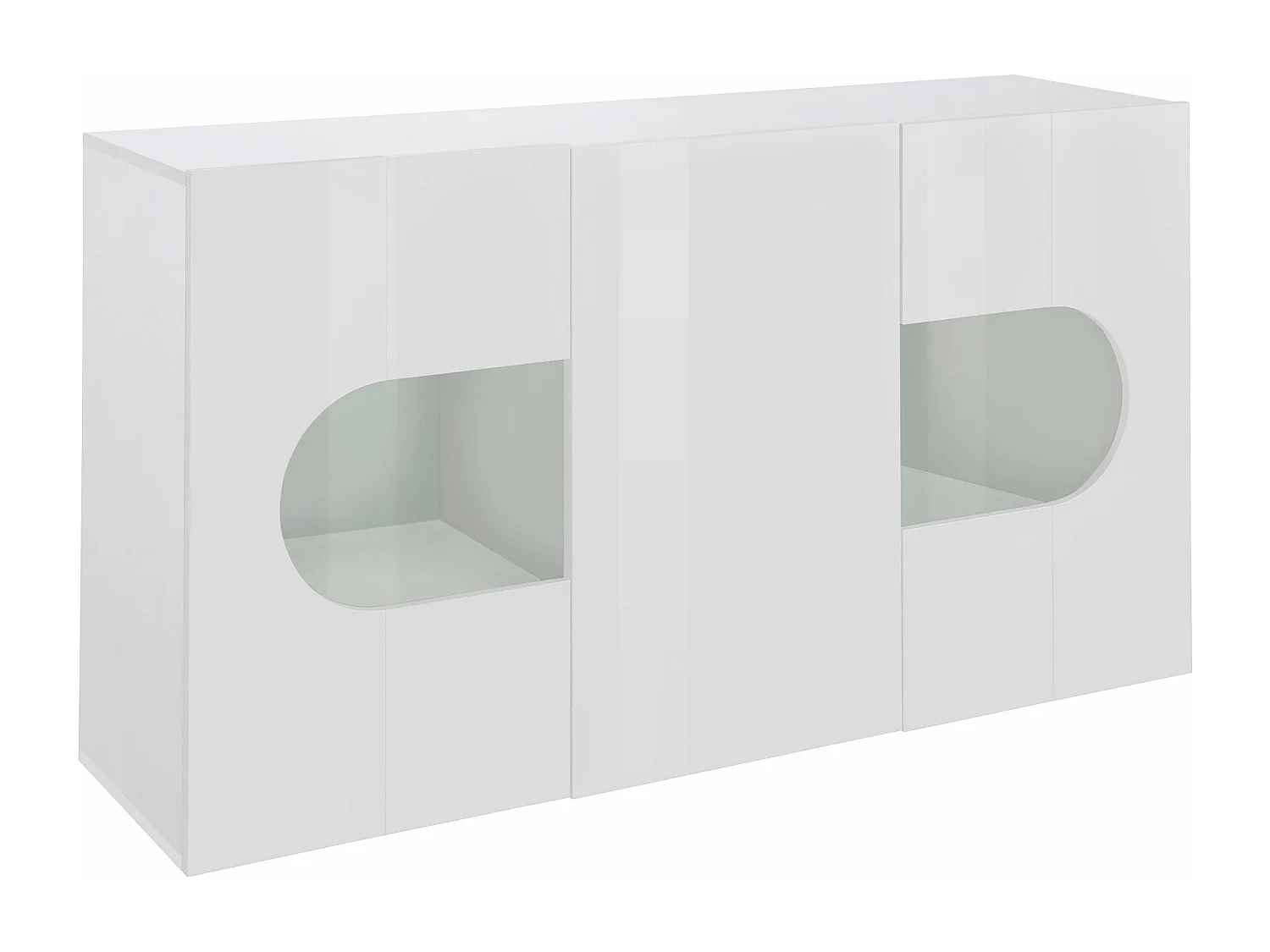 Credenza Real a 3 ante con inserti in vetro espositivi bianco lucido 150x40x80 cm