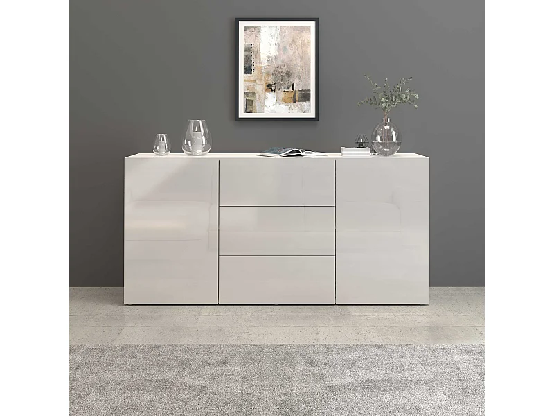 Credenza Egypt a 2 ante e 3 cassetti bianco lucido 160x40x80 cm