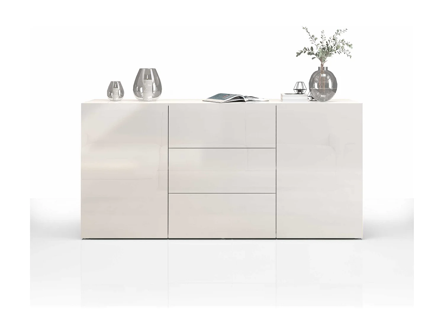 Credenza Egypt a 2 ante e 3 cassetti bianco lucido 160x40x80 cm