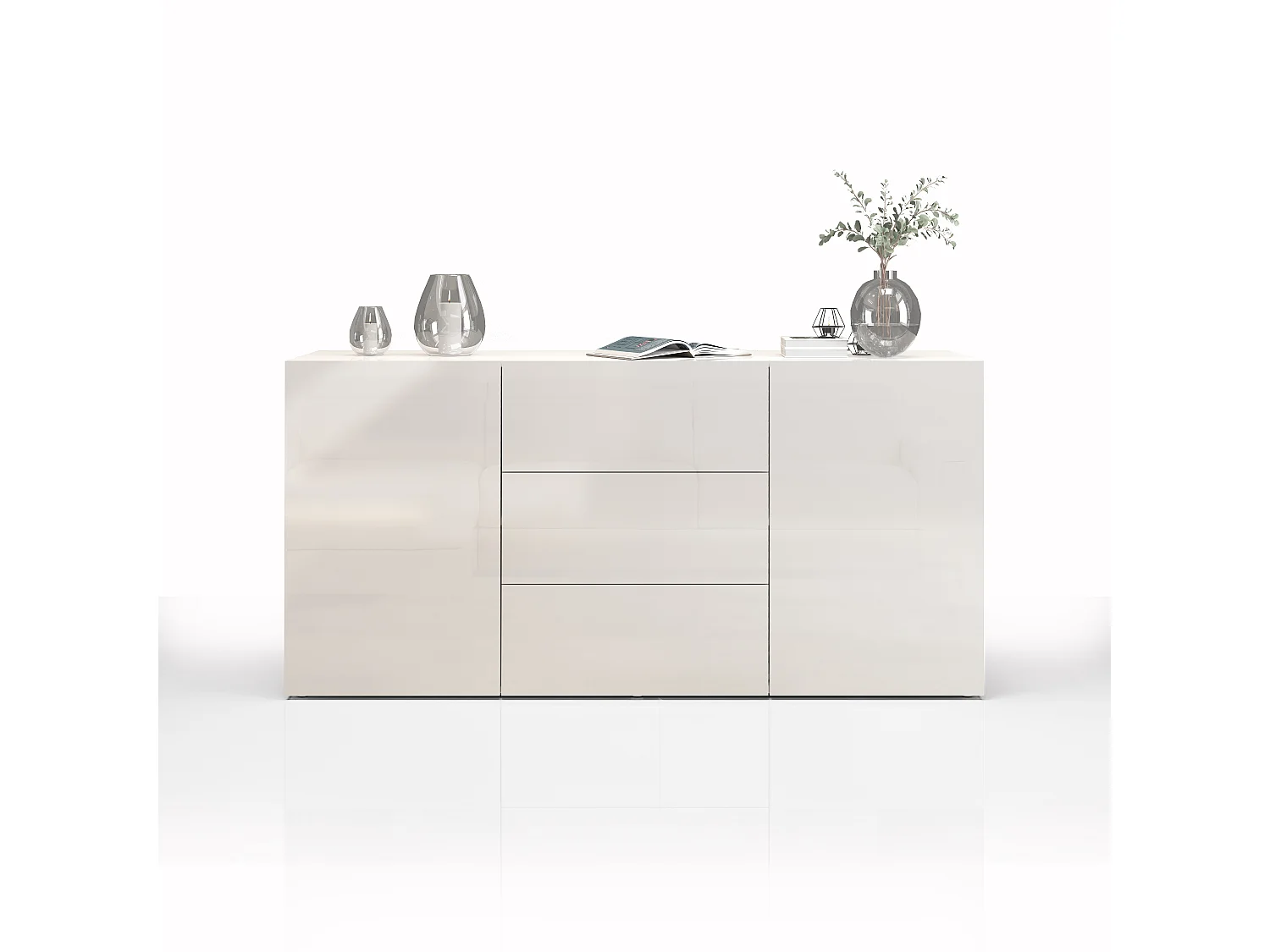 Aparador Egypt con 2 puertas y 3 cajones blanco brillo 160x40x80 cm