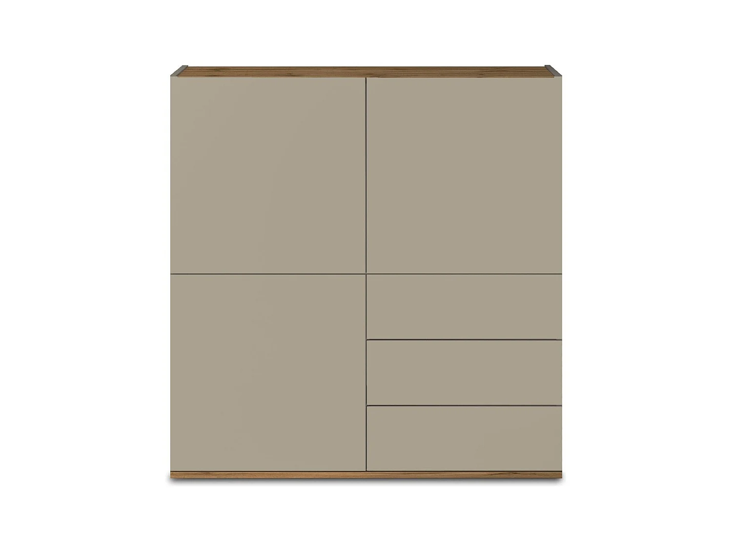 Credenza Garda a 3 ante e 3 cassetti tortora opaco e rovere 102x35x110 cm