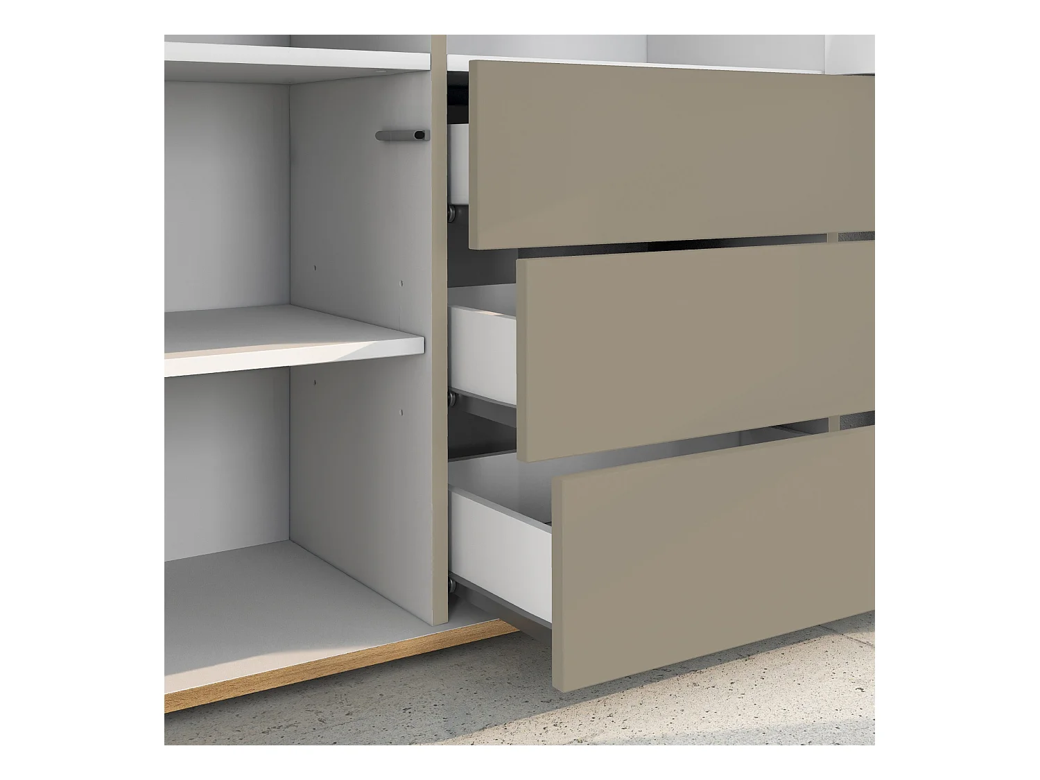 Credenza Garda a 3 ante e 3 cassetti tortora opaco e rovere 102x35x110 cm