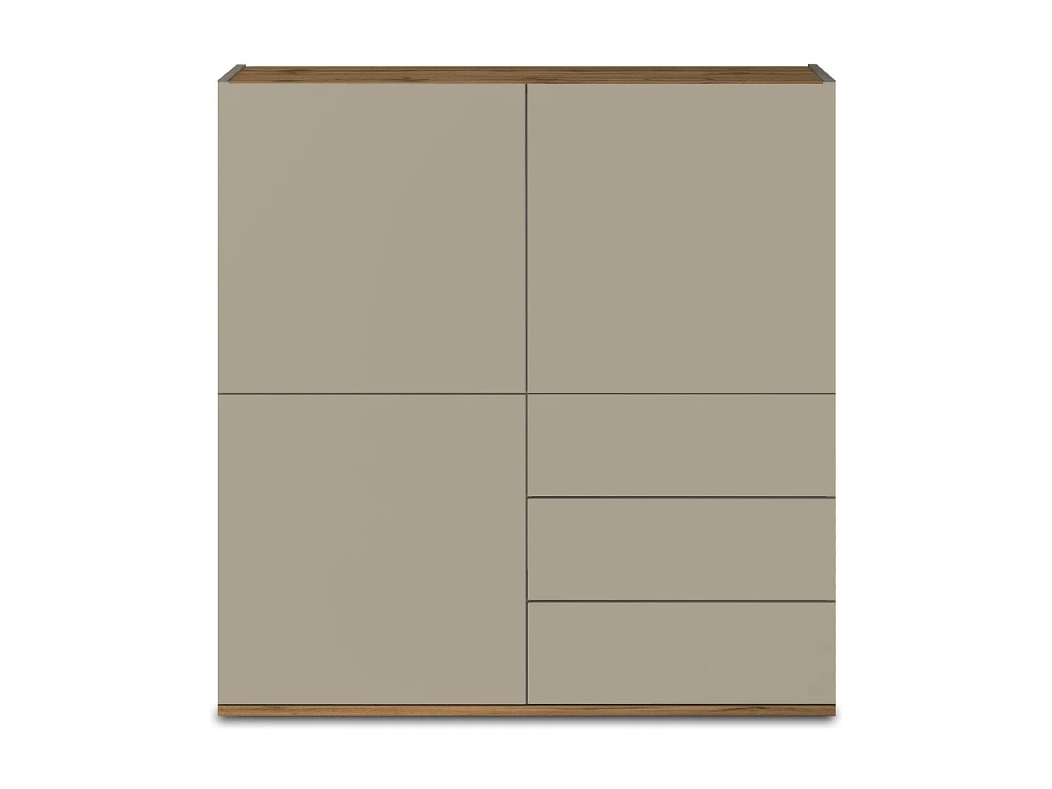 Credenza Garda a 3 ante e 3 cassetti tortora opaco e rovere 102x35x110 cm