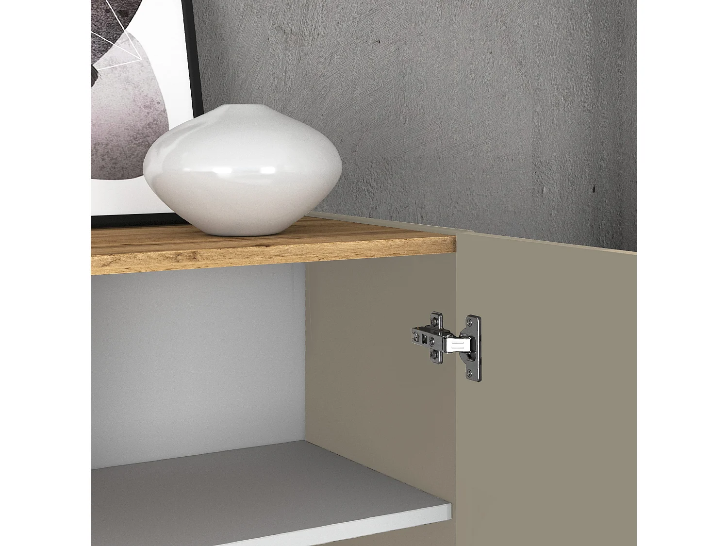 Credenza Garda a 3 ante e 3 cassetti tortora opaco e rovere 102x35x110 cm