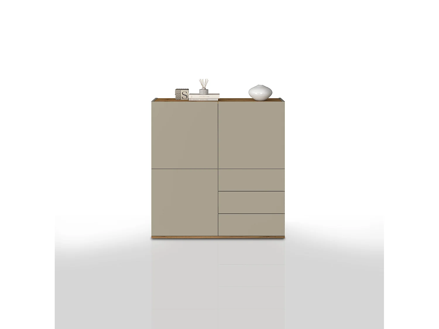 Aparador Garda con 3 puertas y 3 cajones topo mate y roble 102x35x110 cm