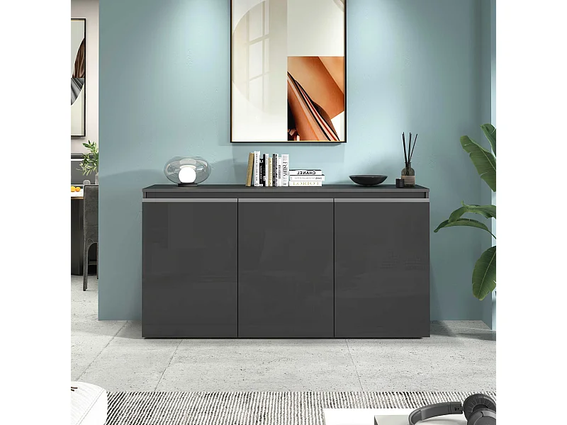 Credenza Magic 3 ante antracite lucido 150x40x80 cm
