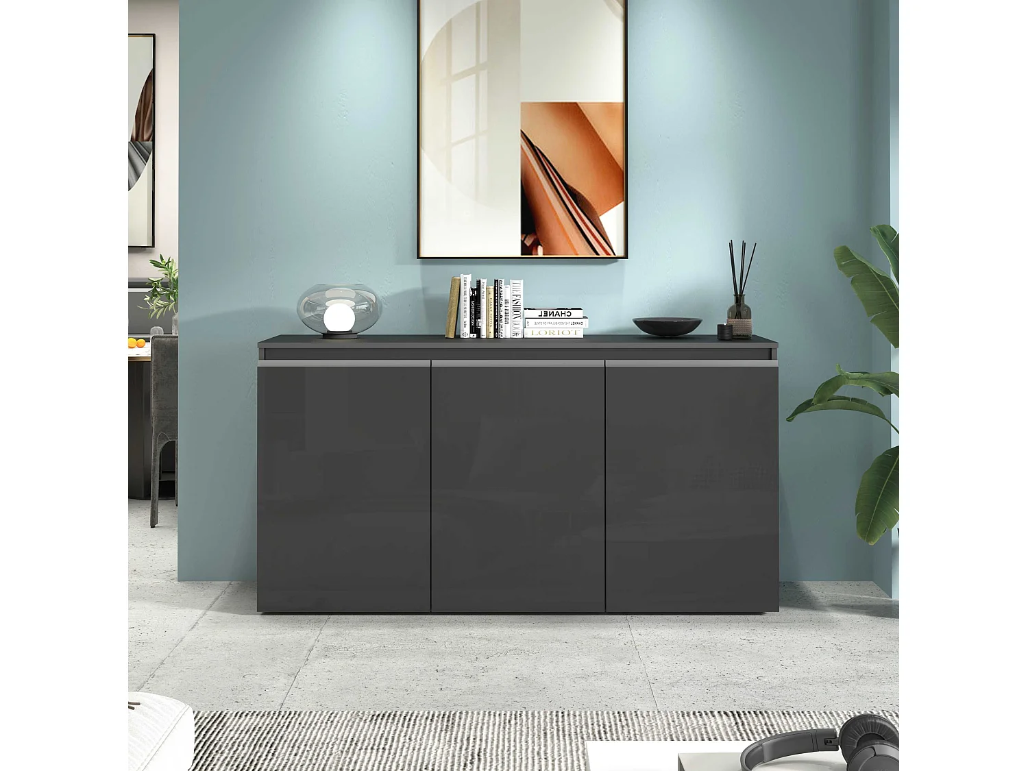 Credenza Magic 3 ante antracite lucido 150x40x80 cm