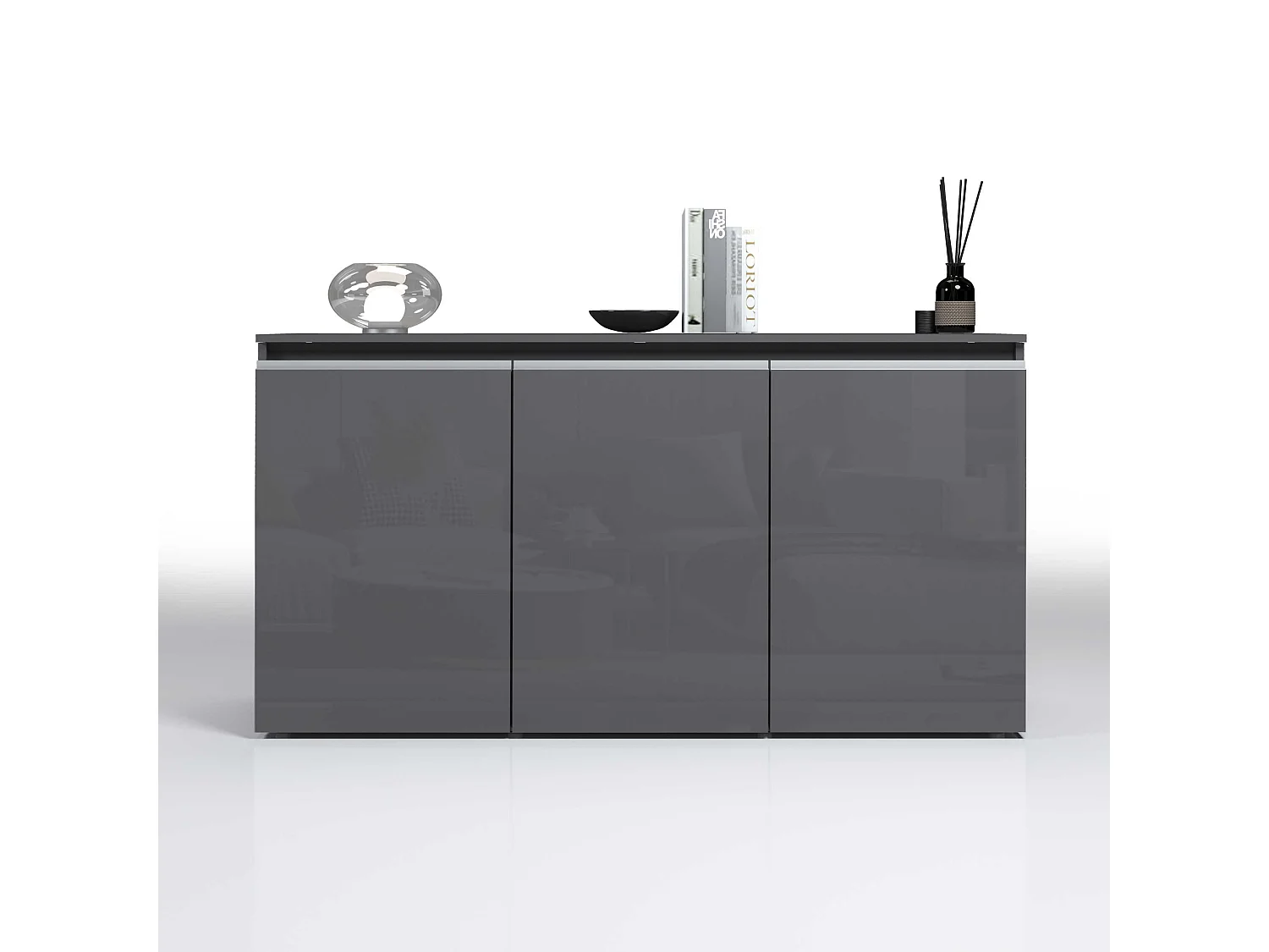 Credenza Magic 3 ante antracite lucido 150x40x80 cm