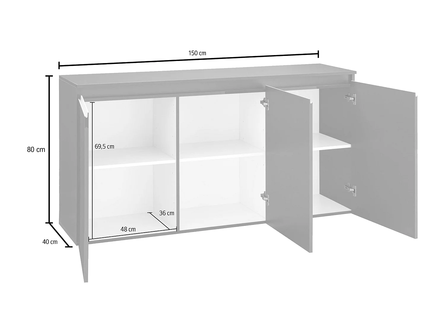Credenza Magic 3 ante antracite lucido 150x40x80 cm