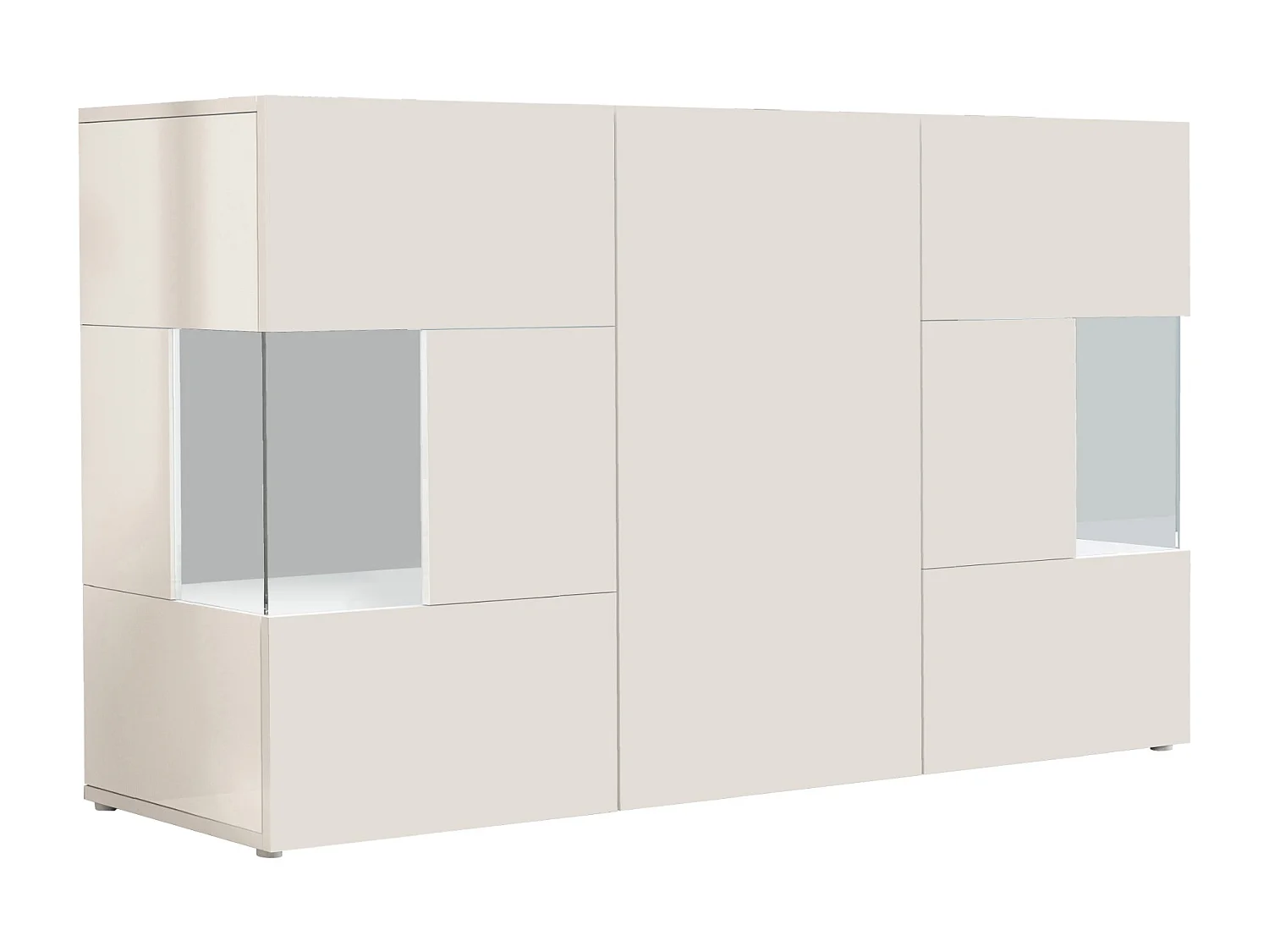Credenza Egypt a 3 ante con inserti in vetro espositivi bianco lucido 135x40x80 cm
