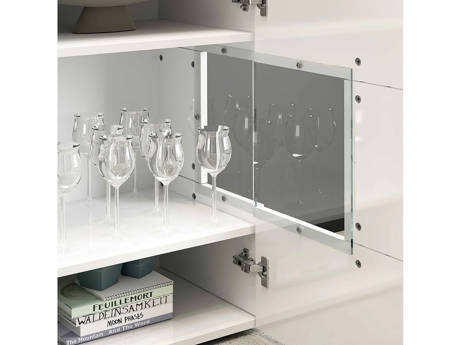 Credenza Egypt a 3 ante con inserti in vetro espositivi bianco lucido 135x40x80 cm