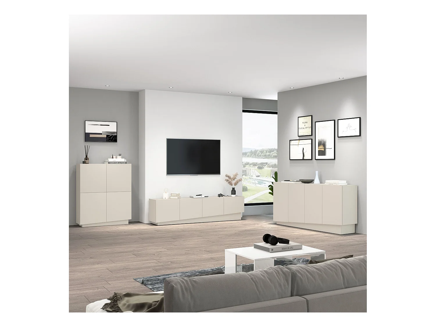 Madia Vela con 4 ante colore cashmere 160x35x75,4 cm