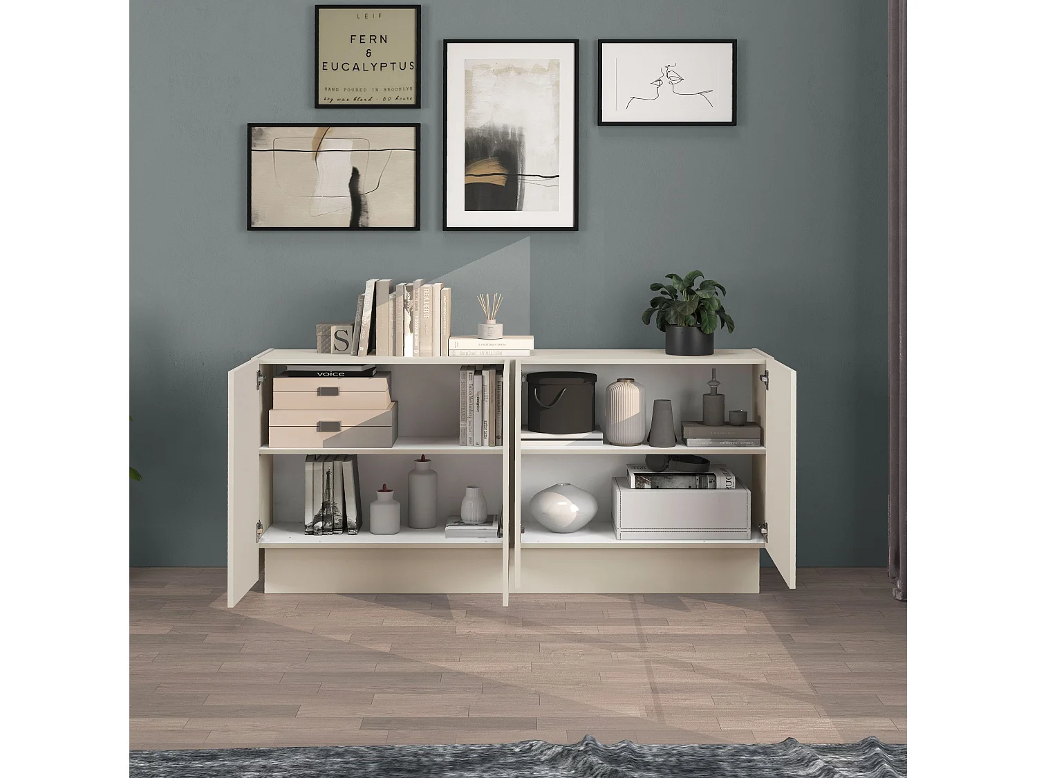 Madia Vela con 4 ante colore cashmere 160x35x75,4 cm