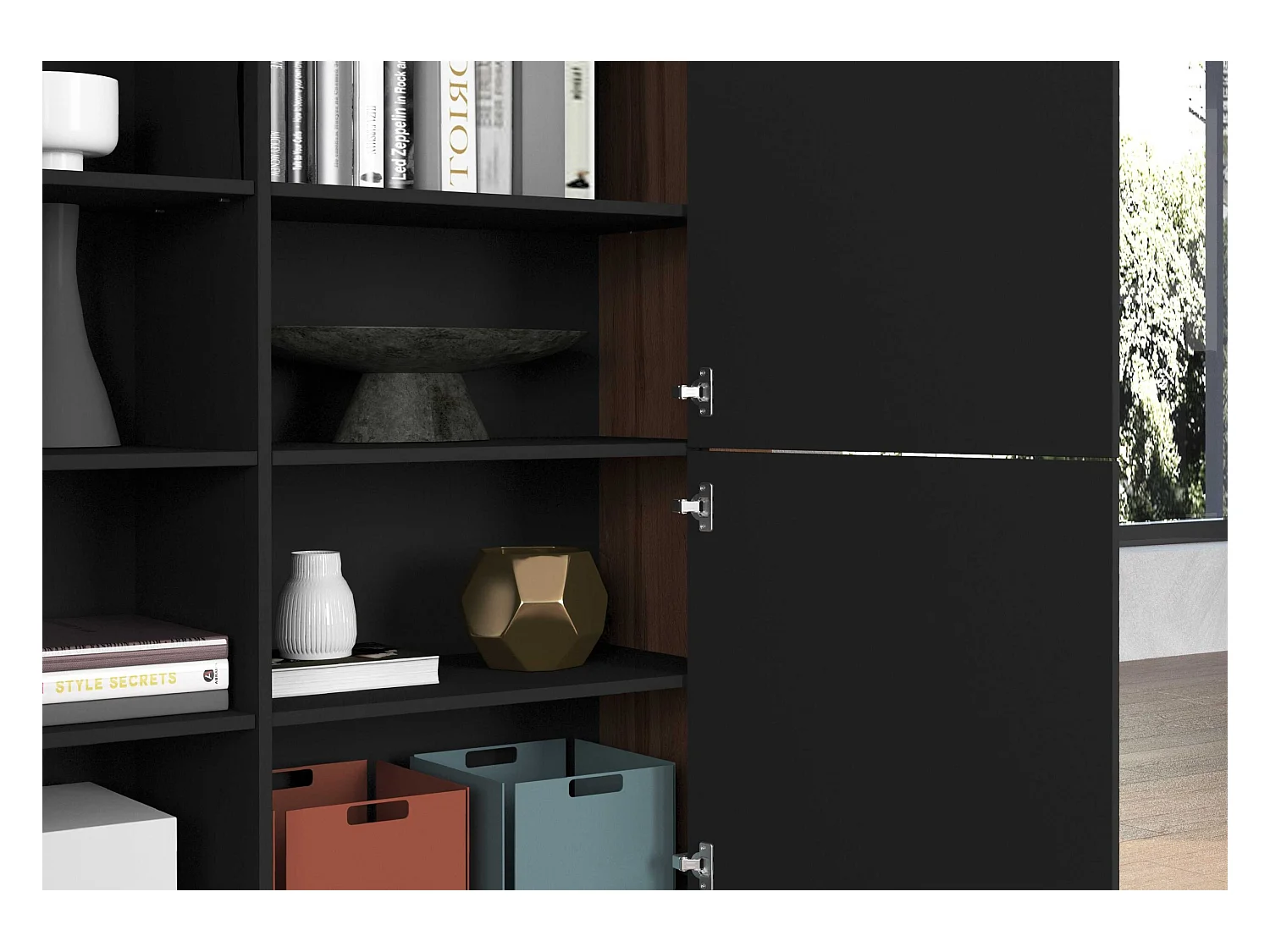 Madia Chronos a 4 ante antracite opaco e rovere 140x40x130 cm