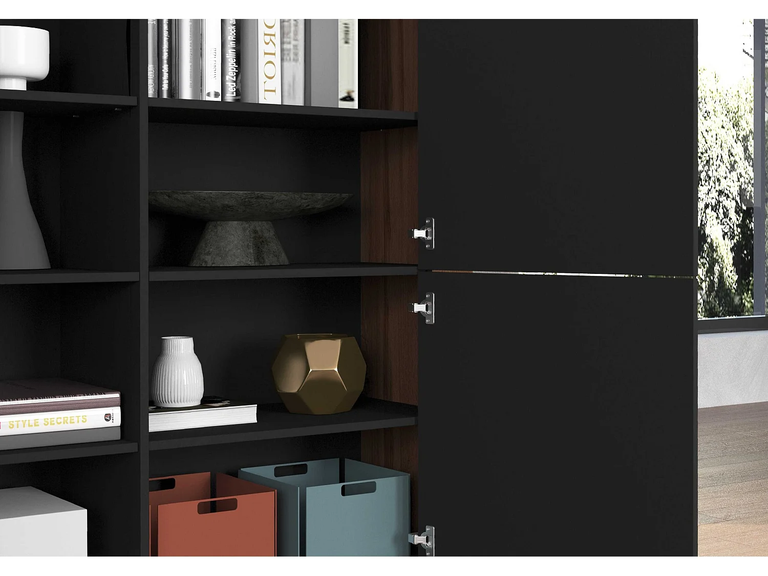 Madia Chronos a 4 ante antracite opaco e rovere 140x40x130 cm