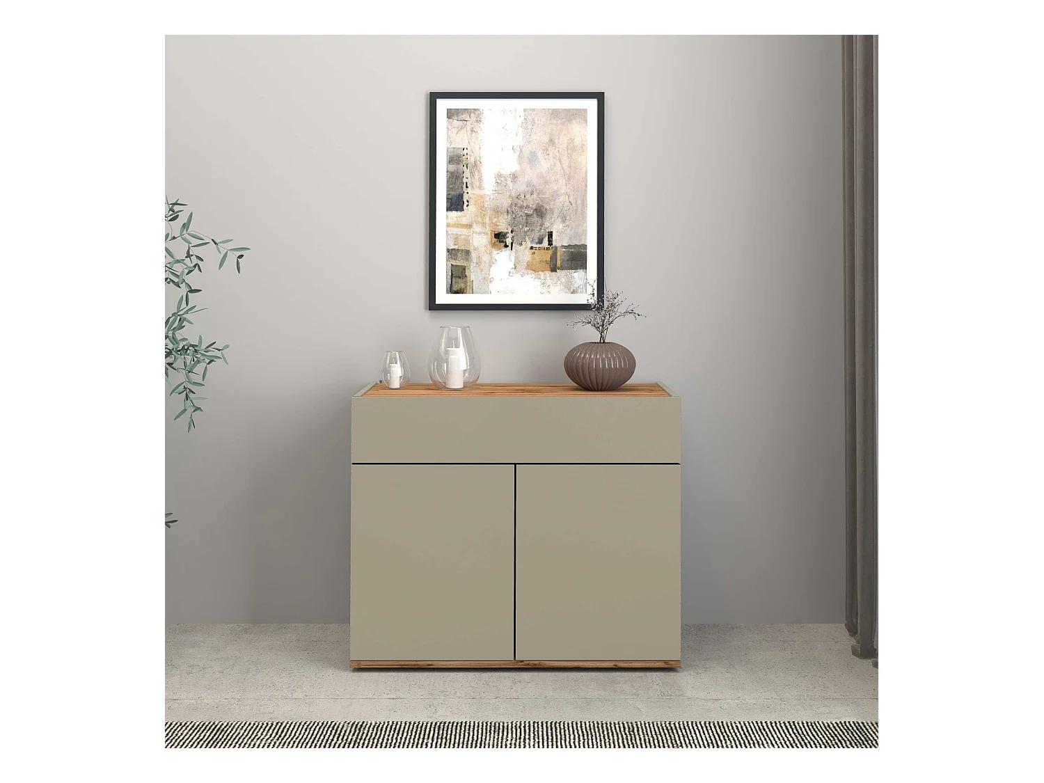 Credenza Garda 2 ante e 1 cassetto tortora opaco e rovere 80,9x35x70 cm