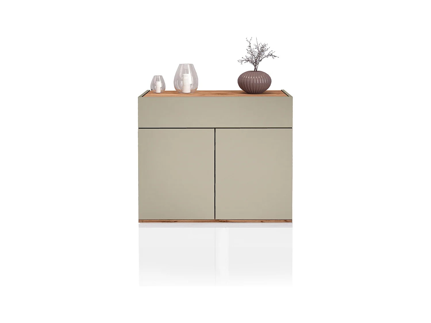 Credenza Garda 2 ante e 1 cassetto tortora opaco e rovere 80,9x35x70 cm