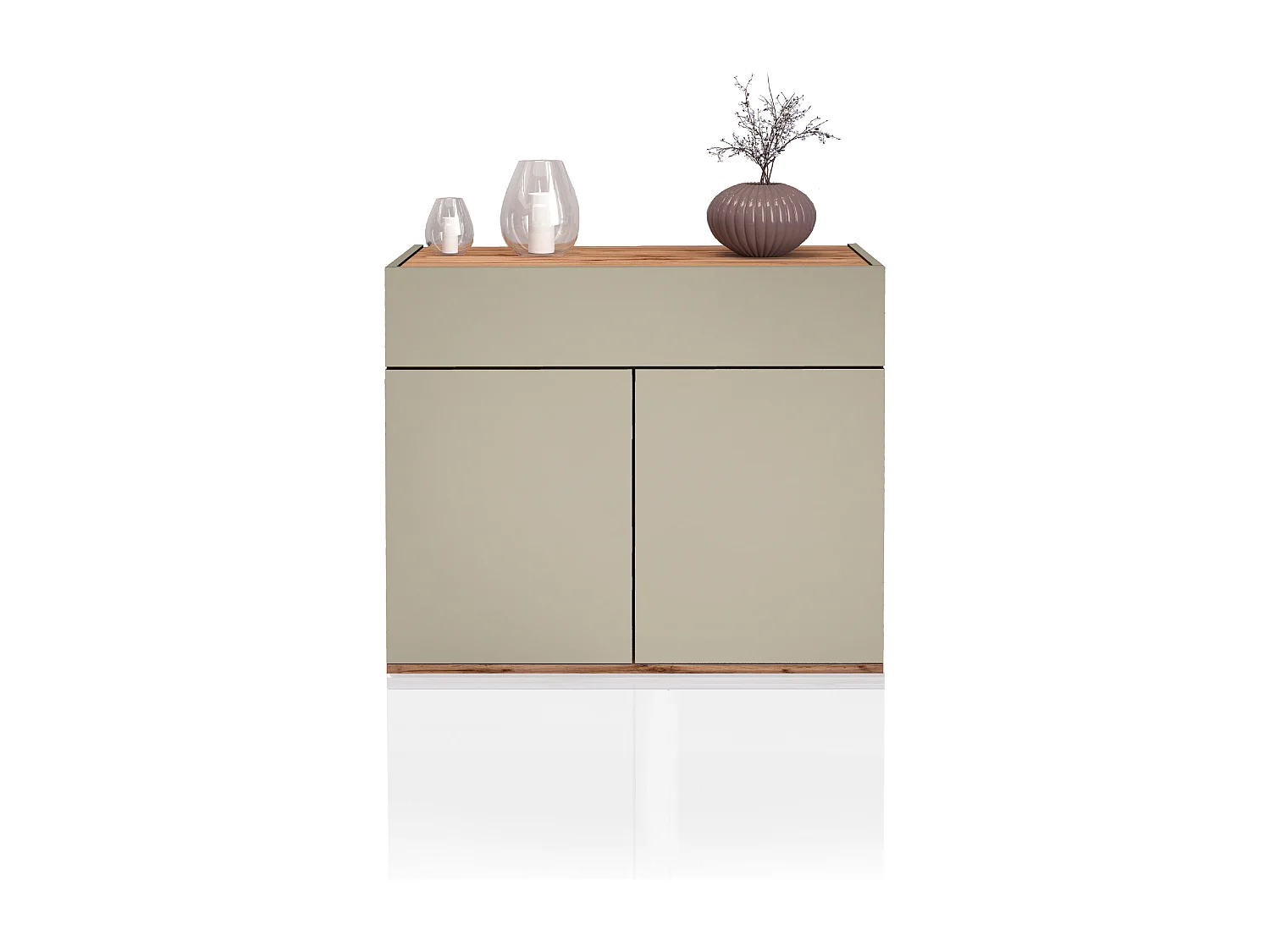 Credenza Garda 2 ante e 1 cassetto tortora opaco e rovere 80,9x35x70 cm