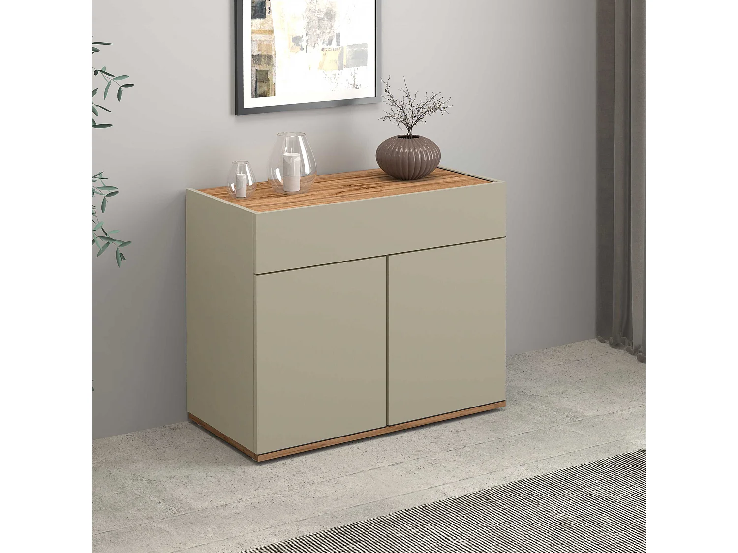 Credenza Garda 2 ante e 1 cassetto tortora opaco e rovere 80,9x35x70 cm