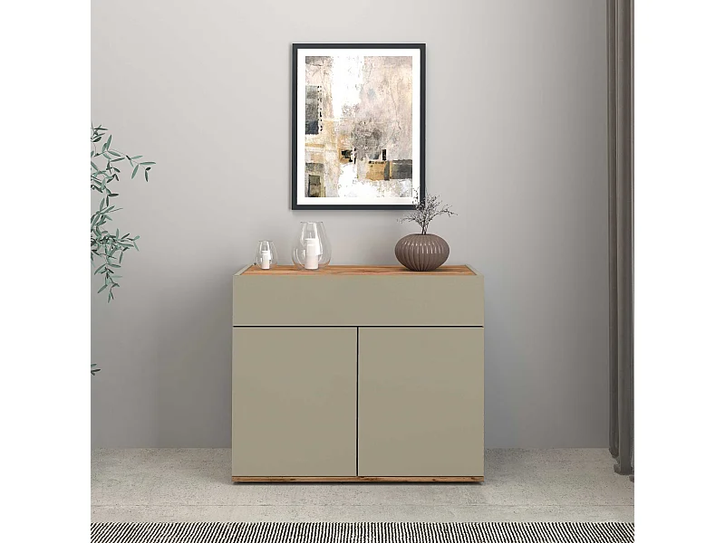 Credenza Garda 2 ante e 1 cassetto tortora opaco e rovere 80,9x35x70 cm