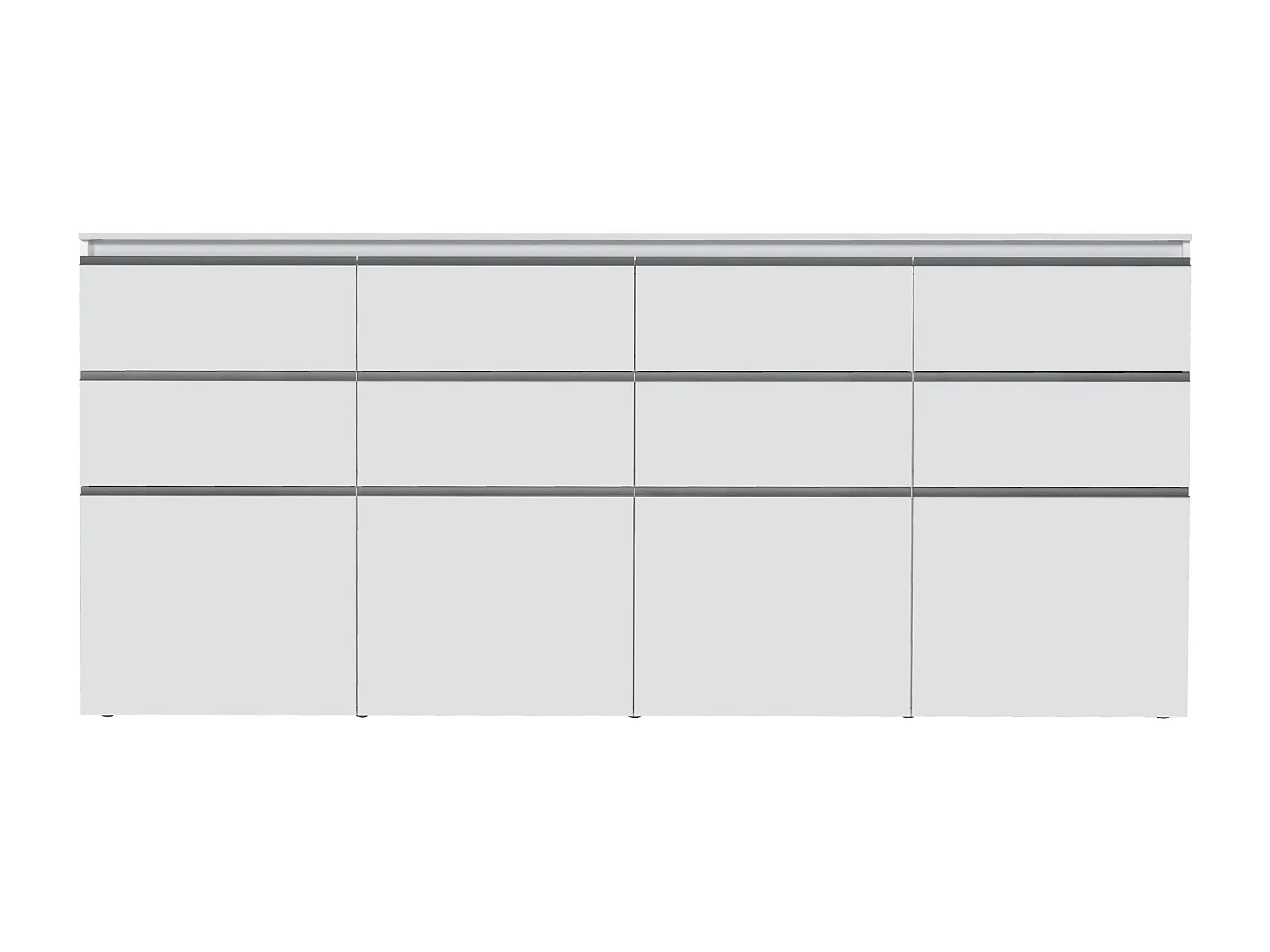 Credenza a cassettiera Magic 4 ante e 8 cassetti bianco lucido 240x40x105 cm