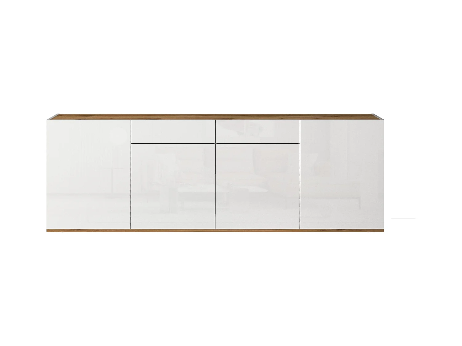 Madia Garda a 4 ante e 2 cassetti bianco lucido e rovere 200x35x71 cm