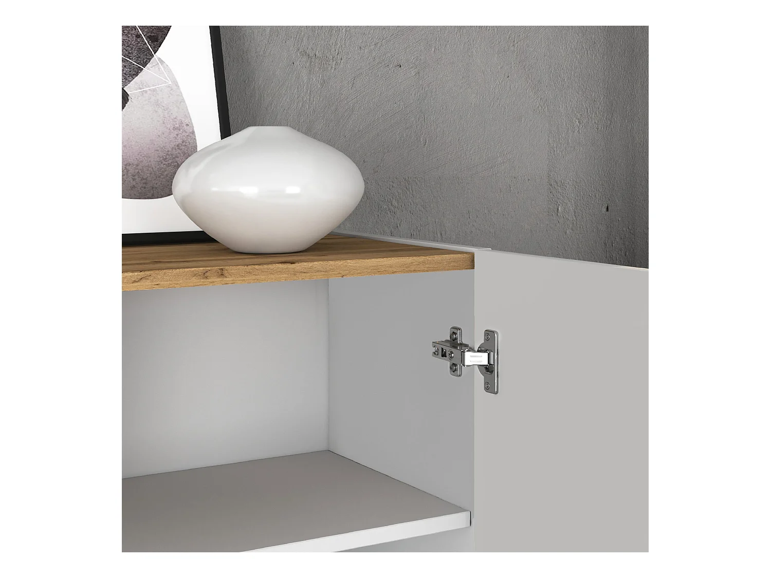 Madia Garda a 4 ante e 2 cassetti bianco lucido e rovere 200x35x71 cm