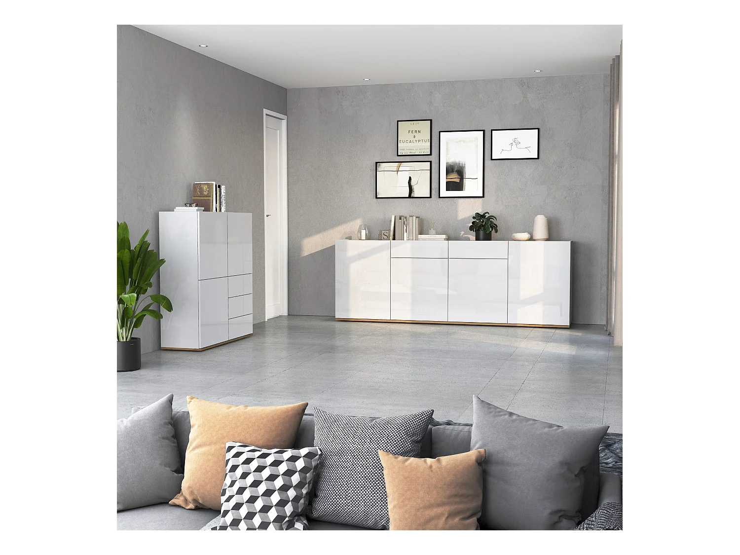 Madia Garda a 4 ante e 2 cassetti bianco lucido e rovere 200x35x71 cm