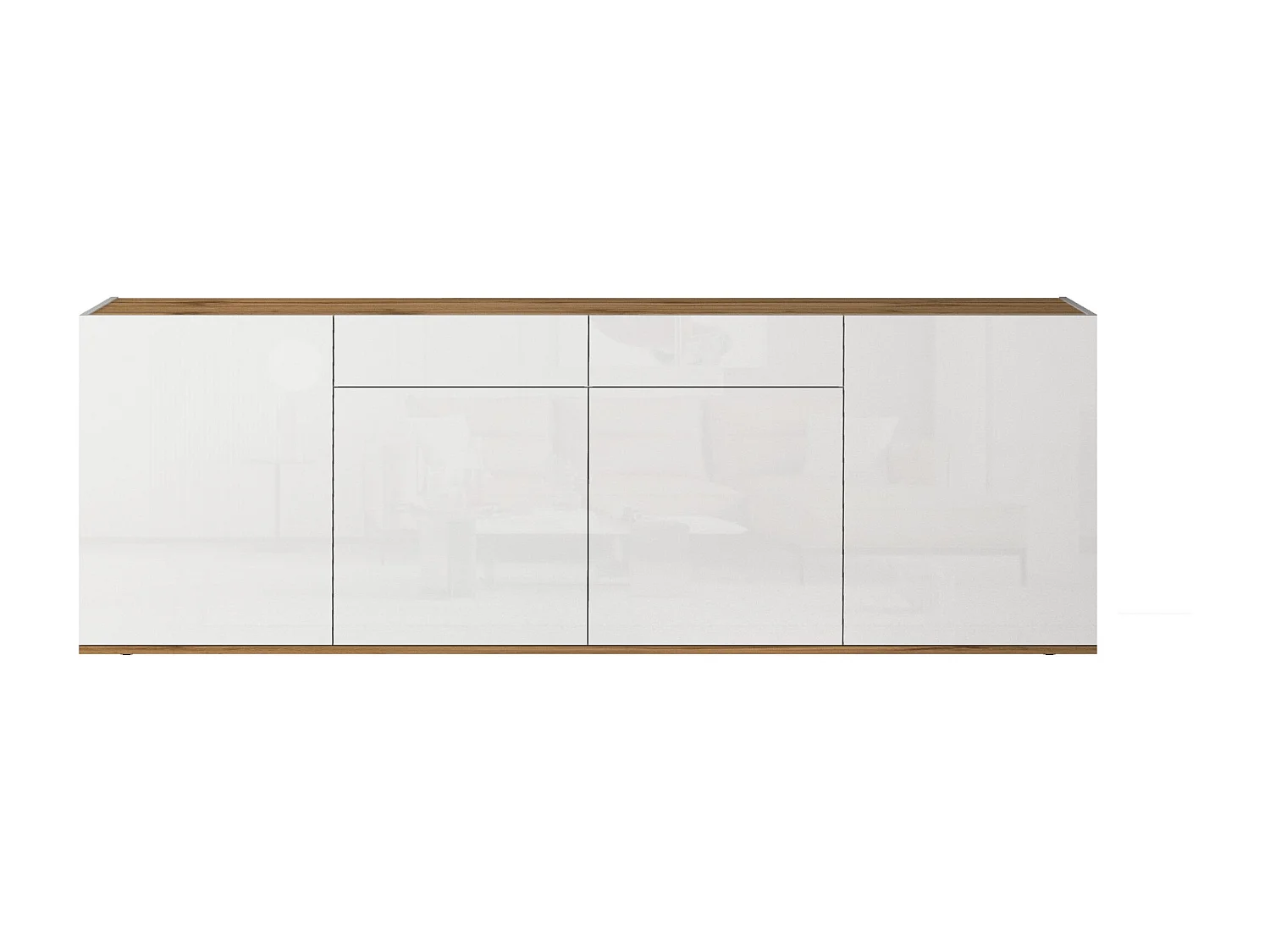 Madia Garda a 4 ante e 2 cassetti bianco lucido e rovere 200x35x71 cm