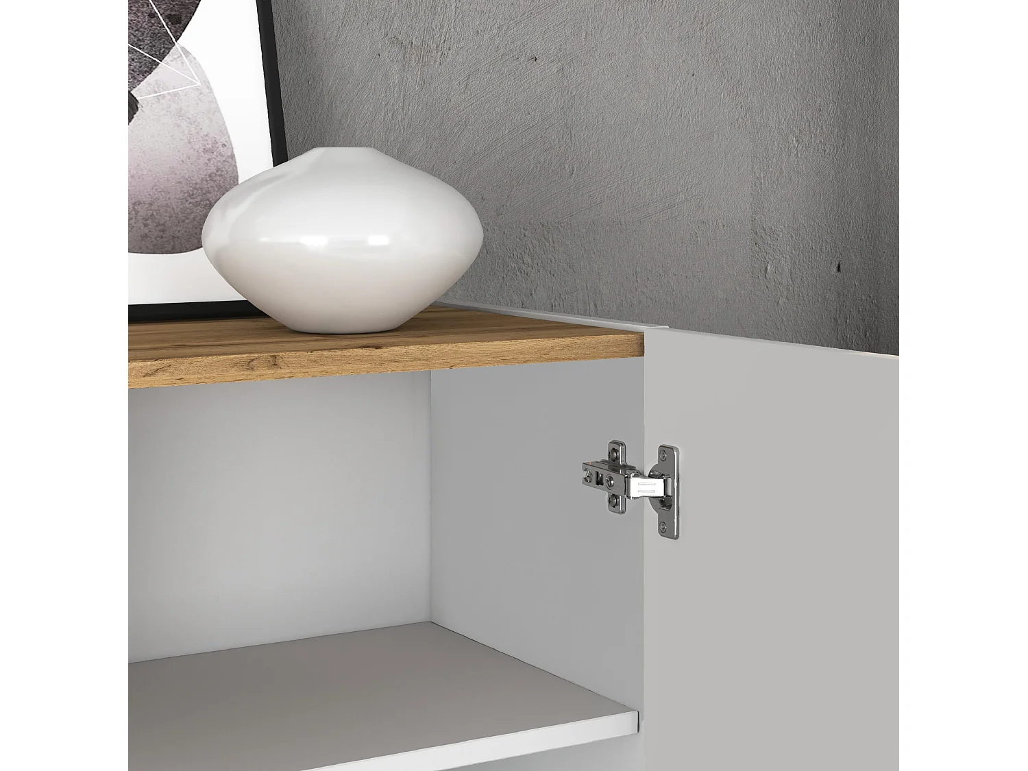 Madia Garda a 4 ante e 2 cassetti bianco lucido e rovere 200x35x71 cm