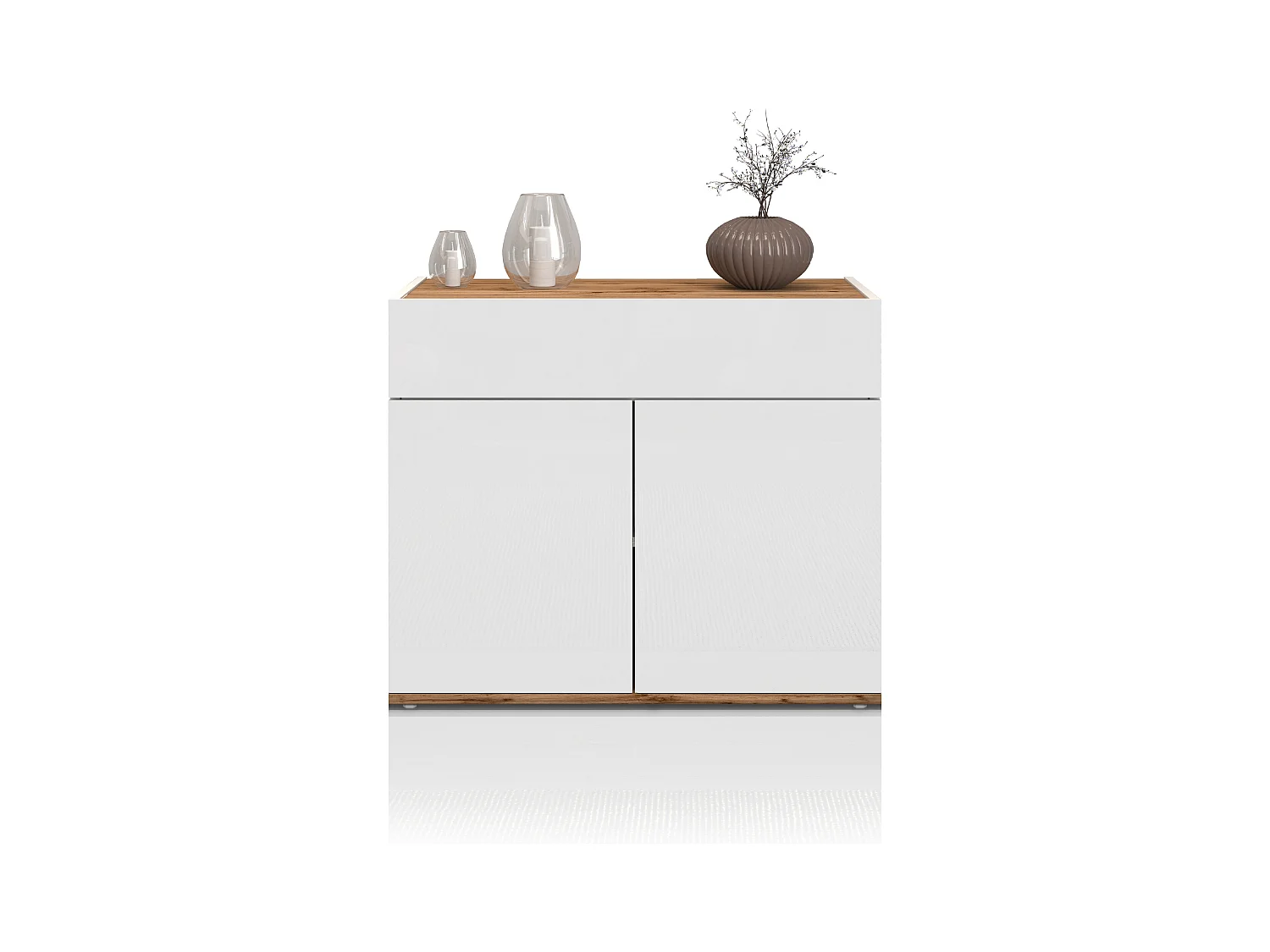 Credenza Garda 2 ante e 1 cassetto bianco lucido e rovere 80,9x35x70 cm