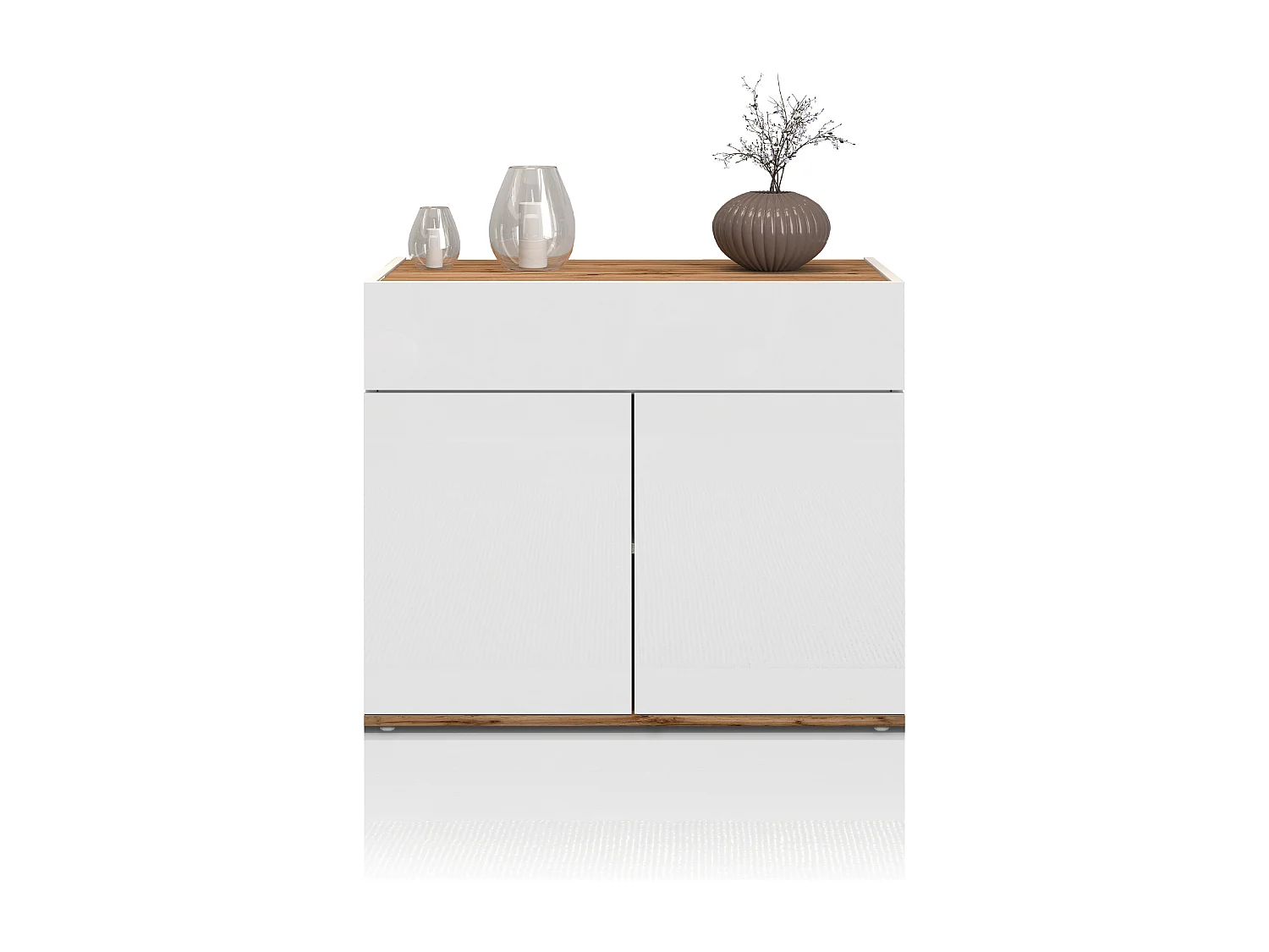 Credenza Garda 2 ante e 1 cassetto bianco lucido e rovere 80,9x35x70 cm