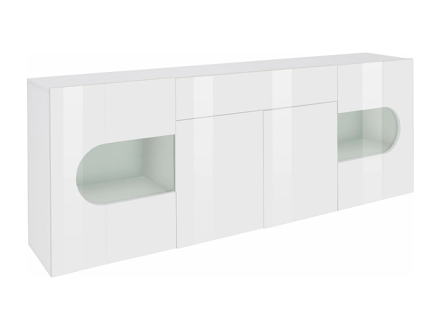 Credenza Real 4 ante 1 cassetto e inserti in vetro espositivi bianco lucido 220x40x80 cm