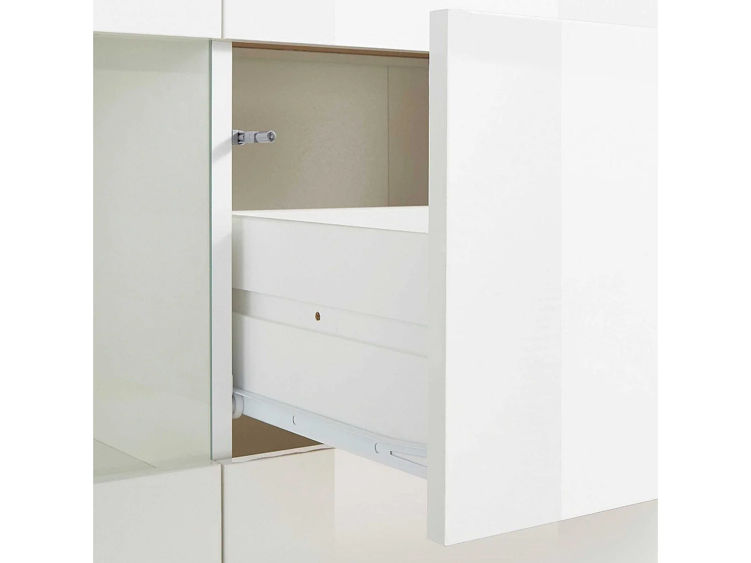 Credenza Real 4 ante 1 cassetto e inserti in vetro espositivi bianco lucido 220x40x80 cm