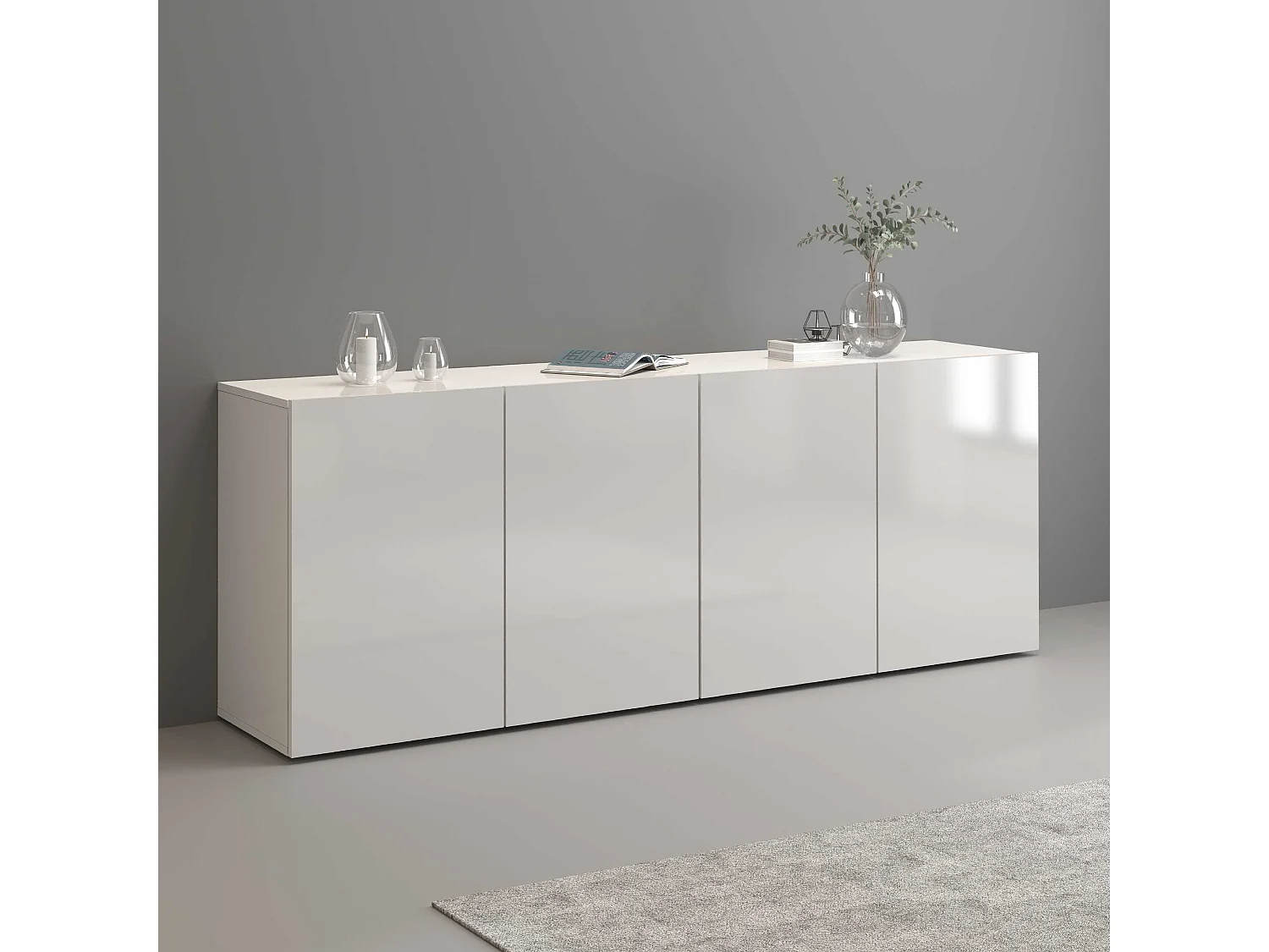 Credenza Egypt a 4 ante e 4 vani bianco lucido 180x38x70 cm