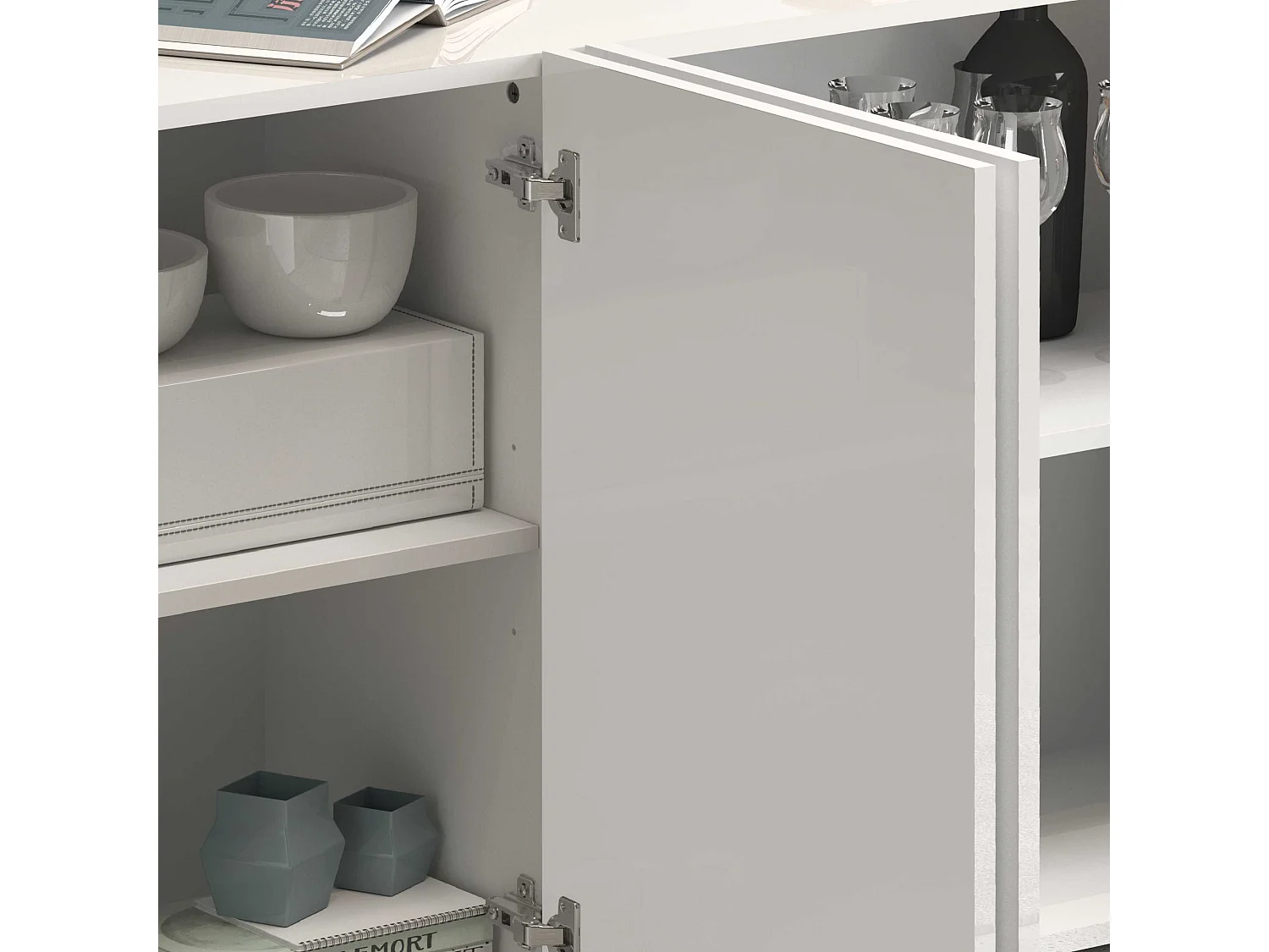 Credenza Egypt a 4 ante e 4 vani bianco lucido 180x38x70 cm