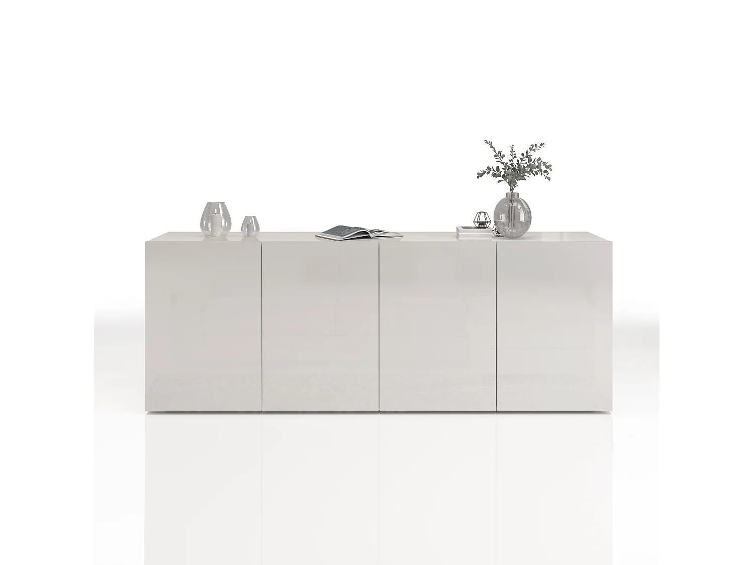 Aparador Egypt con 4 puertas y 4 compartimentos blanco brillo 180x38x70 cm