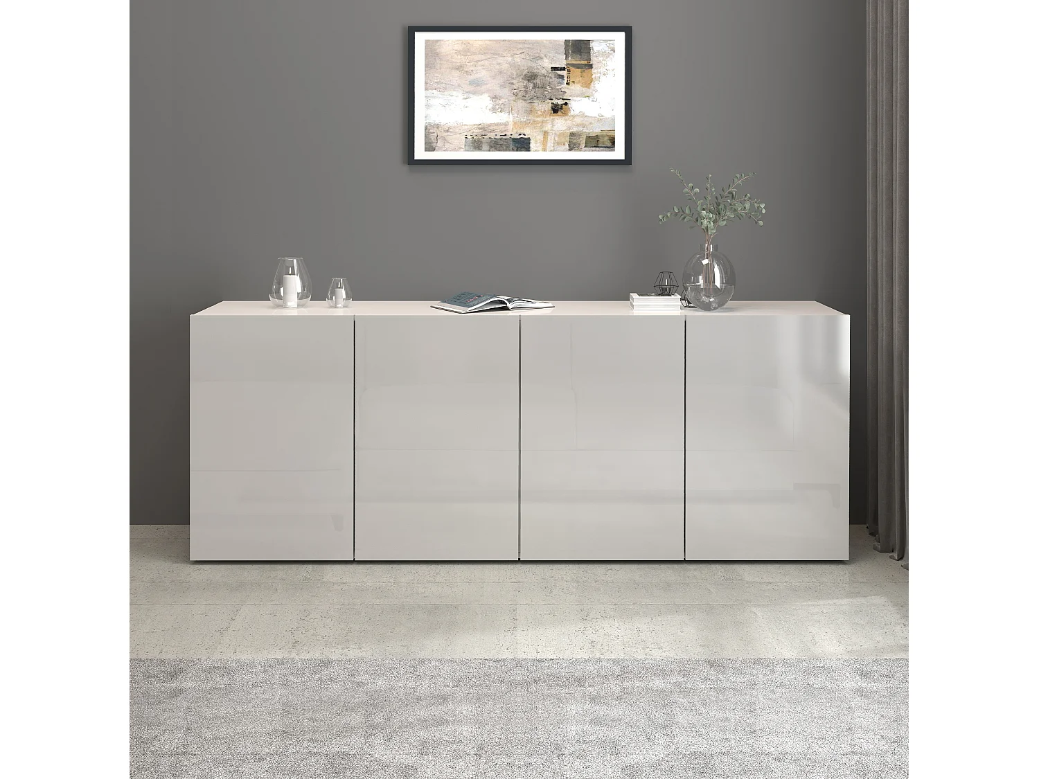 Aparador Egypt con 4 puertas y 4 compartimentos blanco brillo 180x38x70 cm