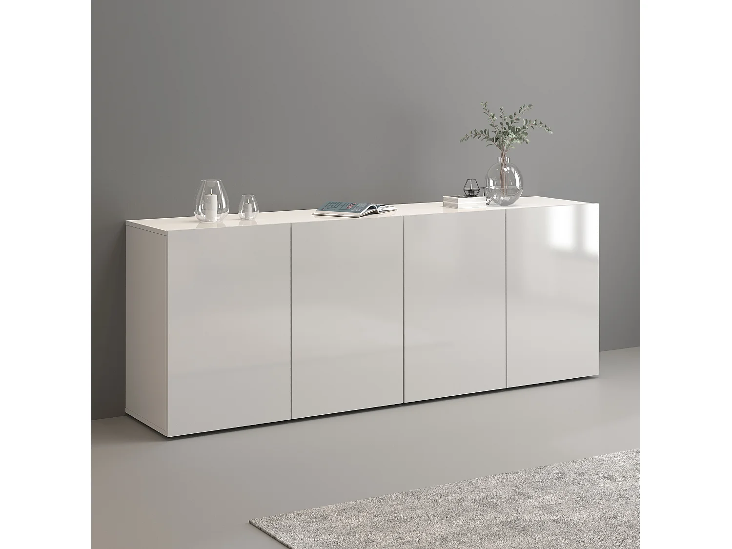 Aparador Egypt con 4 puertas y 4 compartimentos blanco brillo 180x38x70 cm