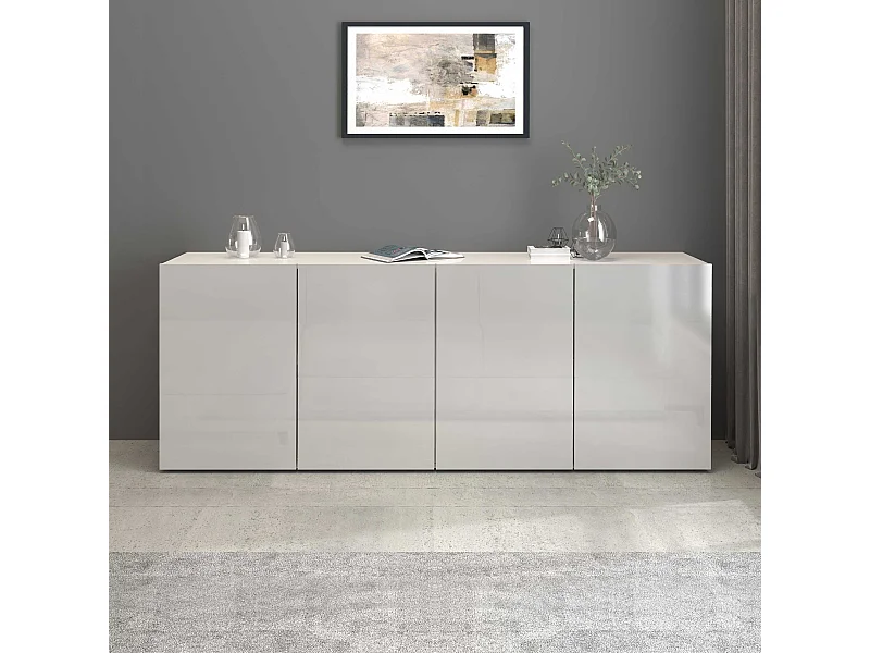 Credenza Egypt a 4 ante e 4 vani bianco lucido 180x38x70 cm