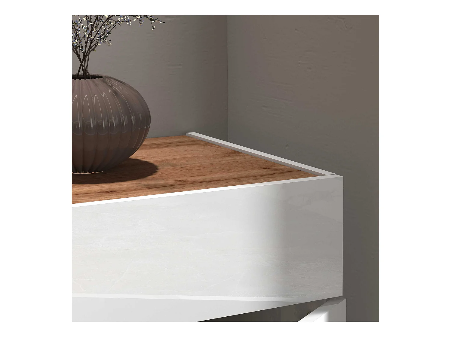 Credenza Garda 3 ante e 1 cassetto bianco lucido e rovere 120,1x35x70 cm