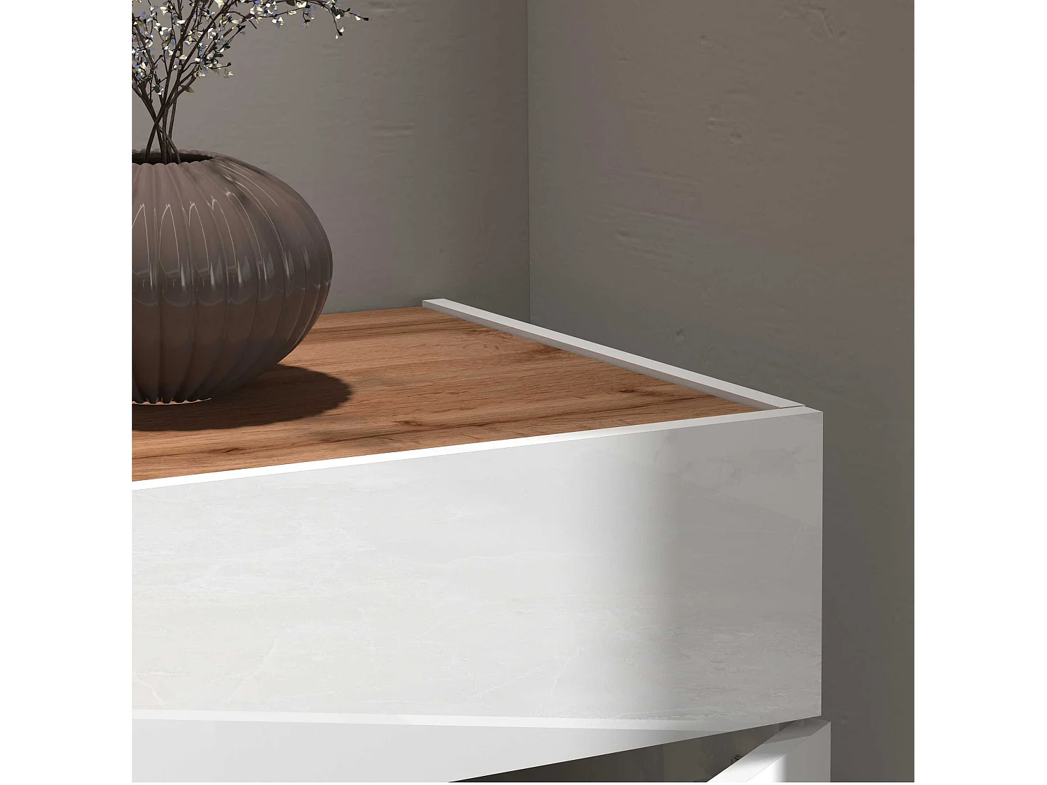 Credenza Garda 3 ante e 1 cassetto bianco lucido e rovere 120,1x35x70 cm