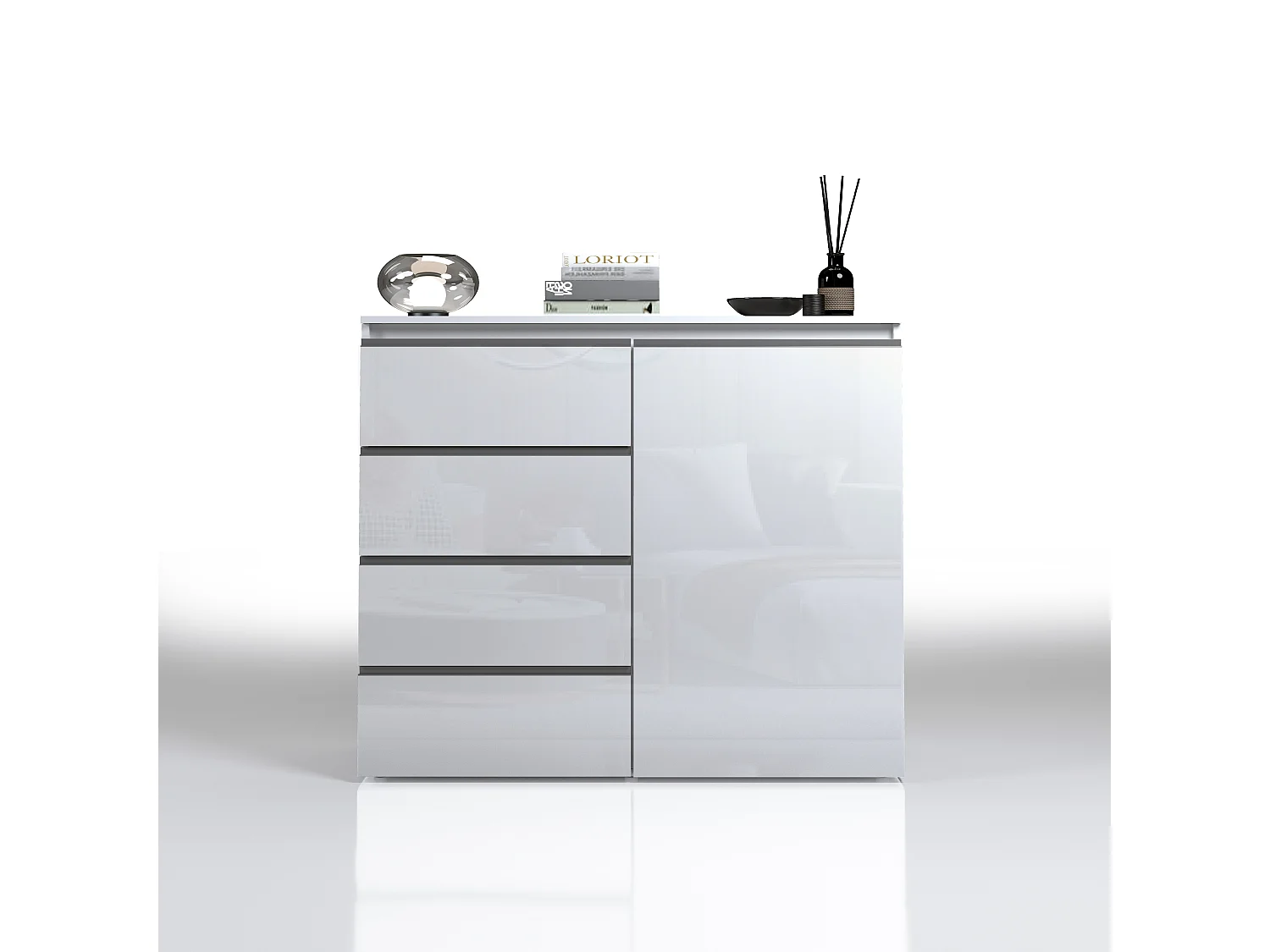 Credenza a cassettiera Magic 1 anta e 3 cassetti bianco lucido 120x40x105 cm