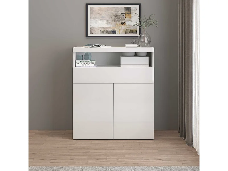 Credenza Potenza con 2 ante e 1 cassetto bianco lucido 100x40x121,5 cm