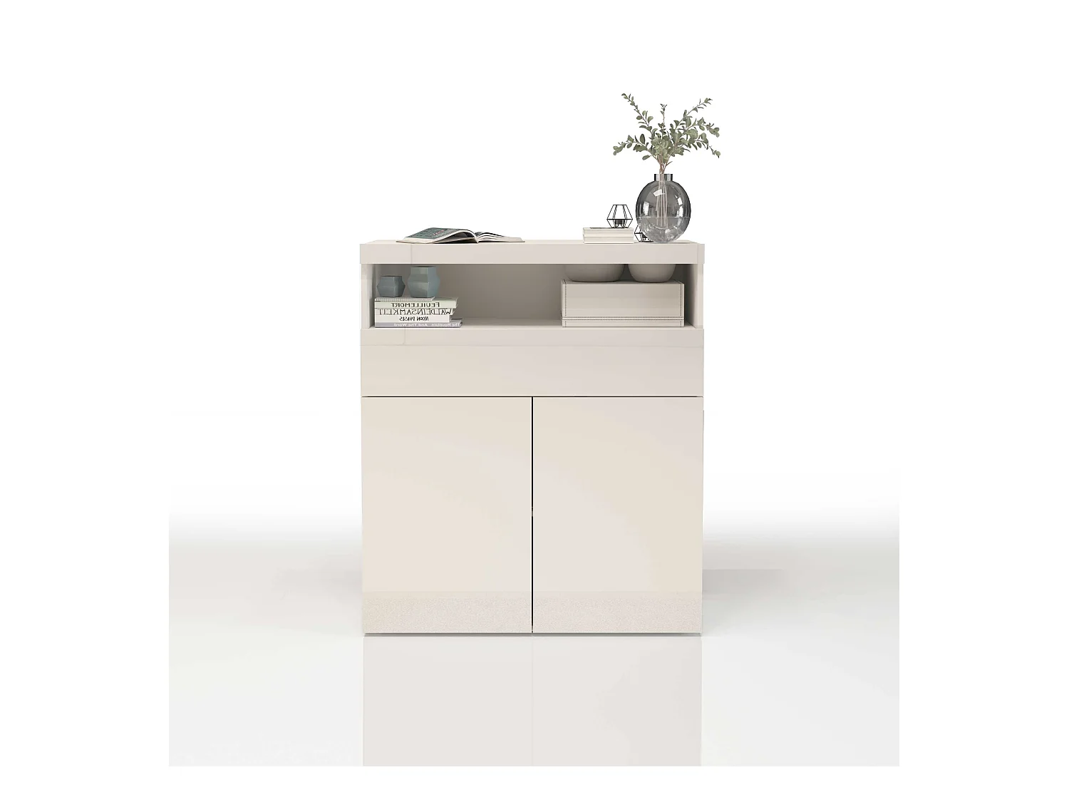 Credenza Potenza con 2 ante e 1 cassetto bianco lucido 100x40x121,5 cm