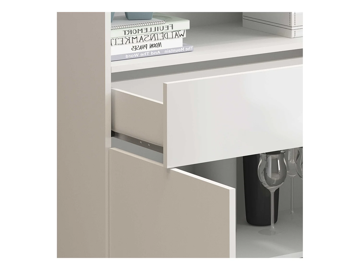 Credenza Potenza con 2 ante e 1 cassetto bianco lucido 100x40x121,5 cm