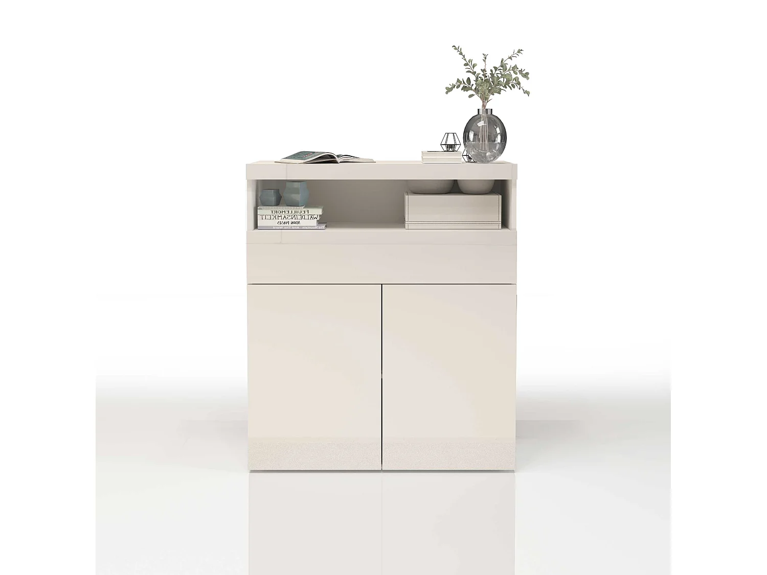 Credenza Potenza con 2 ante e 1 cassetto bianco lucido 100x40x121,5 cm